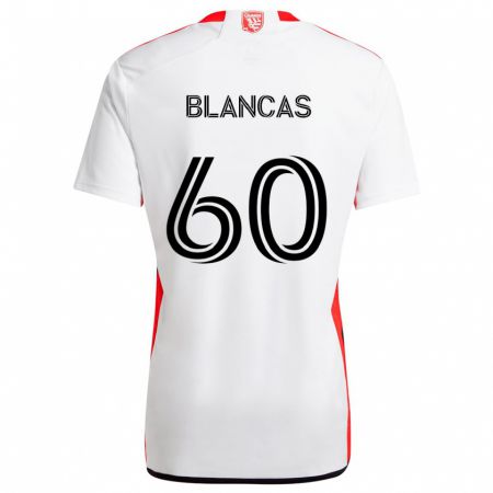 Kandiny Uomo Maglia Eduardo Blancas #60 Bianco Rosso Kit Gara Away 2024/25 Maglietta