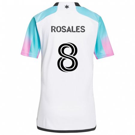 Kandiny Uomo Maglia Joseph Rosales #8 Bianco Blu Nero Kit Gara Away 2024/25 Maglietta