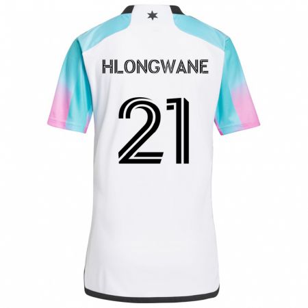 Kandiny Uomo Maglia Bongokuhle Hlongwane #21 Bianco Blu Nero Kit Gara Away 2024/25 Maglietta