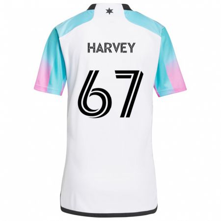 Kandiny Uomo Maglia Carlos Harvey #67 Bianco Blu Nero Kit Gara Away 2024/25 Maglietta