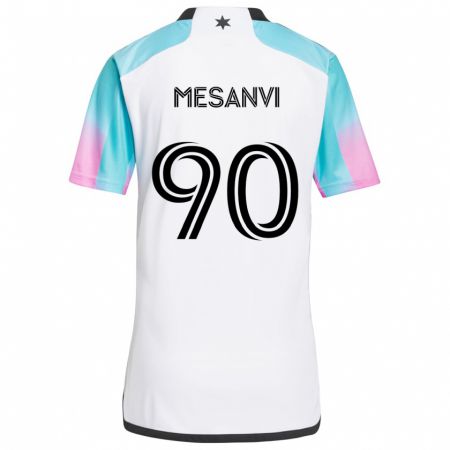 Kandiny Hombre Camiseta Loïc Mesanvi #90 Blanco Azul Negro 2ª Equipación 2024/25 La Camisa