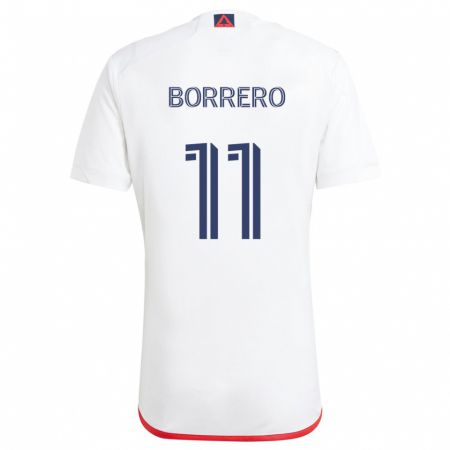 Kandiny Uomo Maglia Dylan Borrero #11 Bianco Rosso Kit Gara Away 2024/25 Maglietta