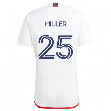 Kandiny Uomo Maglia Peyton Miller #25 Bianco Rosso Kit Gara Away 2024/25 Maglietta