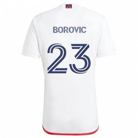 Kandiny Uomo Maglia Luka Borovic #23 Bianco Rosso Kit Gara Away 2024/25 Maglietta