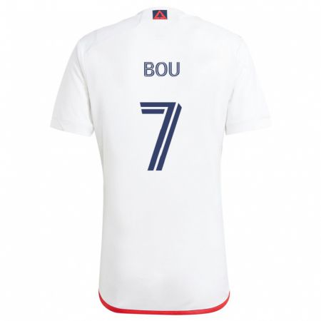 Kandiny Uomo Maglia Gustavo Bou #7 Bianco Rosso Kit Gara Away 2024/25 Maglietta