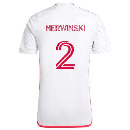 Kandiny Uomo Maglia Jake Nerwinski #2 Bianco Rosso Kit Gara Away 2024/25 Maglietta