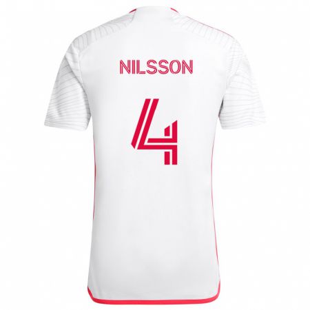 Kandiny Heren Joakim Nilsson #4 Wit Rood Uitshirt Uittenue 2024/25 T-Shirt