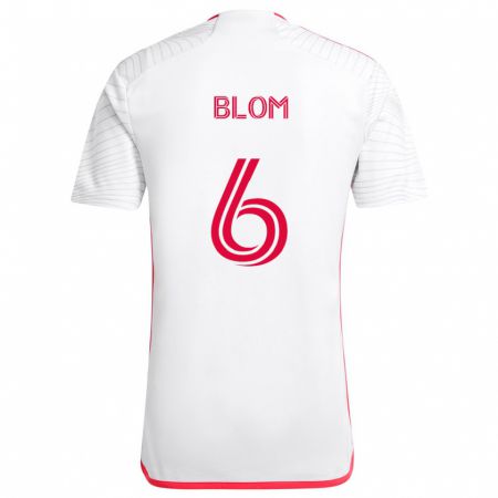 Kandiny Uomo Maglia Njabulo Blom #6 Bianco Rosso Kit Gara Away 2024/25 Maglietta