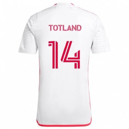 Kandiny Uomo Maglia Tomas Totland #14 Bianco Rosso Kit Gara Away 2024/25 Maglietta