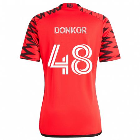 Kandiny Uomo Maglia Ronald Donkor #48 Rosso Nero Bianco Kit Gara Away 2024/25 Maglietta