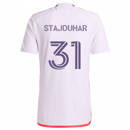 Kandiny Uomo Maglia Mason Stajduhar #31 Bianco Rosso Viola Kit Gara Away 2024/25 Maglietta