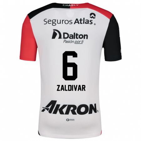 Kandiny Uomo Maglia Édgar Zaldívar #6 Bianco Rosso Nero Kit Gara Away 2024/25 Maglietta