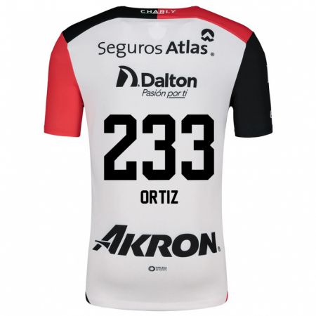 Kandiny Hombre Camiseta Brandon Ortiz #233 Blanco Rojo Negro 2ª Equipación 2024/25 La Camisa