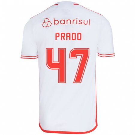 Kandiny Uomo Maglia Gustavo Prado #47 Bianco Rosso Kit Gara Away 2024/25 Maglietta