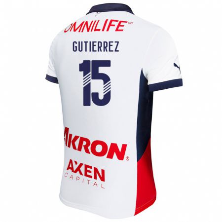 Kandiny Hombre Camiseta Érick Gutiérrez #15 Blanco Rojo Azul 2ª Equipación 2024/25 La Camisa