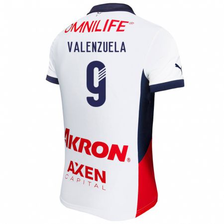 Kandiny Hombre Camiseta Gabriela Valenzuela #9 Blanco Rojo Azul 2ª Equipación 2024/25 La Camisa