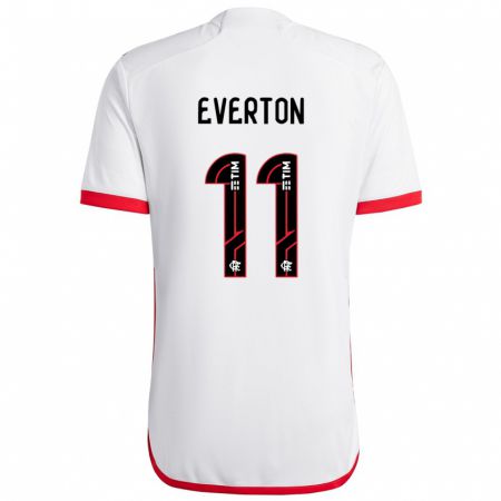 Kandiny Uomo Maglia Everton #11 Bianco Rosso Kit Gara Away 2024/25 Maglietta