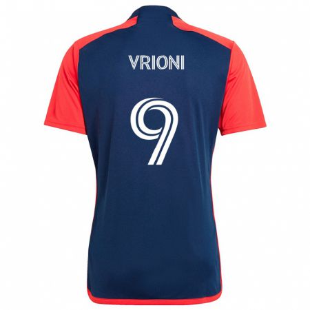 Kandiny Dames Giacomo Vrioni #9 Blauw Rood Thuisshirt Thuistenue 2024/25 T-Shirt