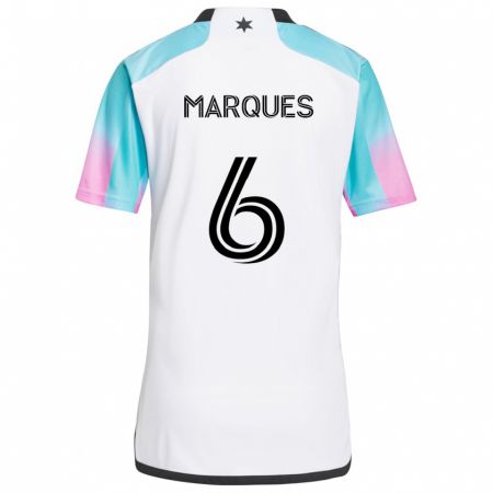 Kandiny Donna Maglia Mikael Marqués #6 Bianco Blu Nero Kit Gara Away 2024/25 Maglietta