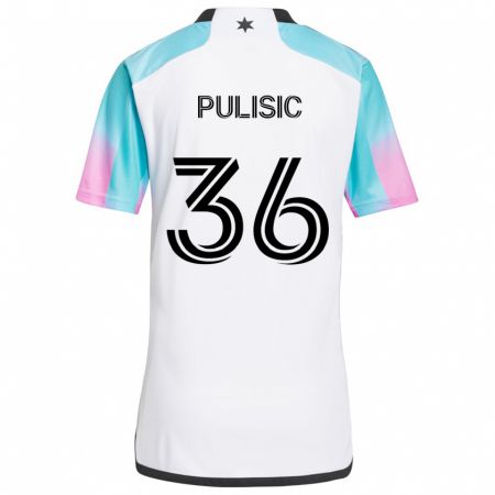 Kandiny Donna Maglia Will Pulisic #36 Bianco Blu Nero Kit Gara Away 2024/25 Maglietta