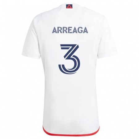 Kandiny Mujer Camiseta Xavier Arreaga #3 Blanco Rojo 2ª Equipación 2024/25 La Camisa