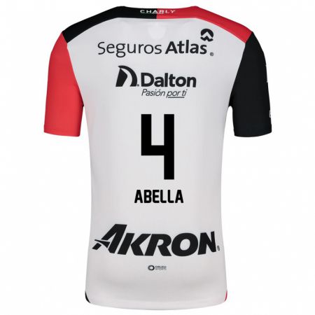 Kandiny Mujer Camiseta José Abella #4 Blanco Rojo Negro 2ª Equipación 2024/25 La Camisa