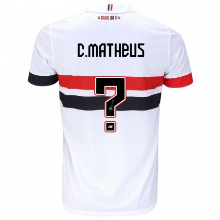 Kandiny Bambino Maglia Caio Matheus #0 Bianco Rosso Nero Kit Gara Home 2024/25 Maglietta