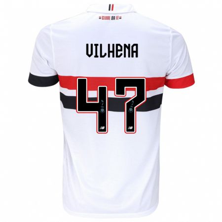 Kandiny Bambino Maglia Pedro Vilhena #47 Bianco Rosso Nero Kit Gara Home 2024/25 Maglietta