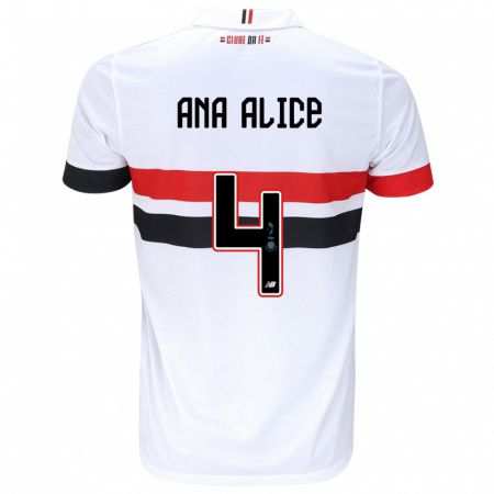 Kandiny Kinderen Ana Alice Luciano Da Silva #4 Wit Rood Zwart Thuisshirt Thuistenue 2024/25 T-Shirt België