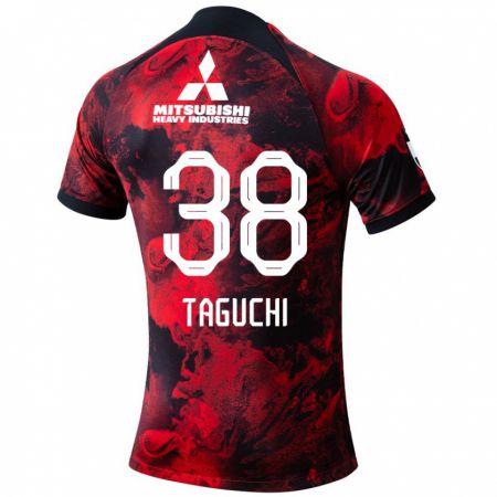 Kandiny Niño Camiseta Keita Taguchi #38 Negro Rojo 1ª Equipación 2024/25 La Camisa