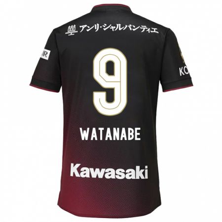 Kandiny Kinderen Hayato Watanabe #9 Zwart Rood Thuisshirt Thuistenue 2024/25 T-Shirt België