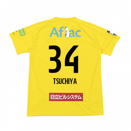 Kandiny Niño Camiseta Takumi Tsuchiya #34 Amarillo Negro 1ª Equipación 2024/25 La Camisa