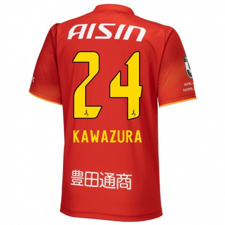 Kandiny Niño Camiseta Akinari Kawazura #24 Rojo Blanco Amarillo 1ª Equipación 2024/25 La Camisa