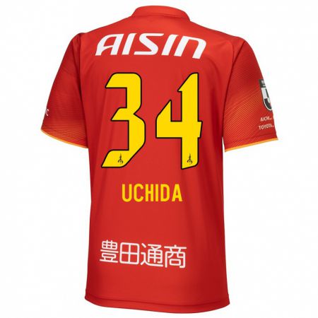 Kandiny Kinderen Takuya Uchida #34 Rood Wit Geel Thuisshirt Thuistenue 2024/25 T-Shirt