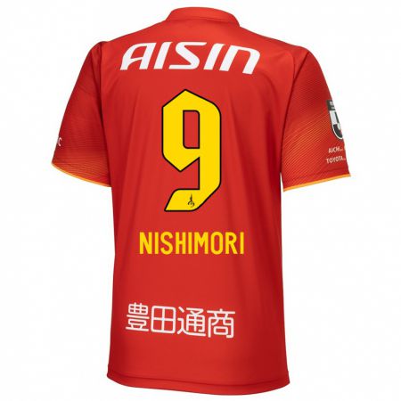 Kandiny Bambino Maglia Naoto Nishimori #9 Rosso Bianco Giallo Kit Gara Home 2024/25 Maglietta