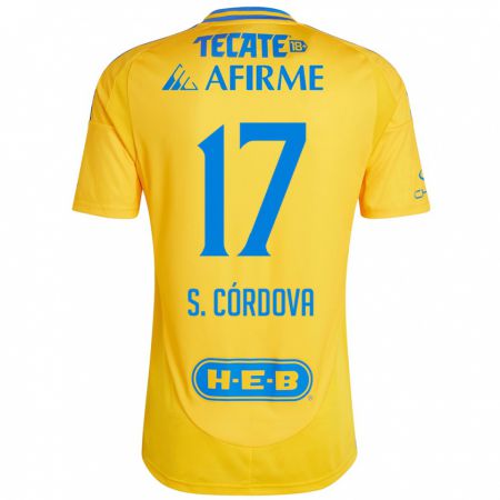 Kandiny Kinderen Sebastián Córdova #17 Goud Geel Thuisshirt Thuistenue 2024/25 T-Shirt België