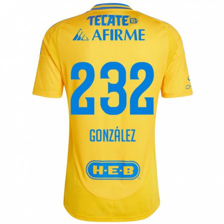 Kandiny Kinderen César González #232 Goud Geel Thuisshirt Thuistenue 2024/25 T-Shirt