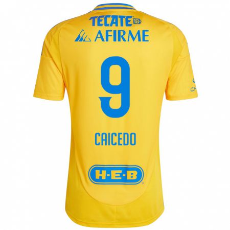 Kandiny Bambino Maglia Jordy Caicedo #9 Oro Giallo Kit Gara Home 2024/25 Maglietta