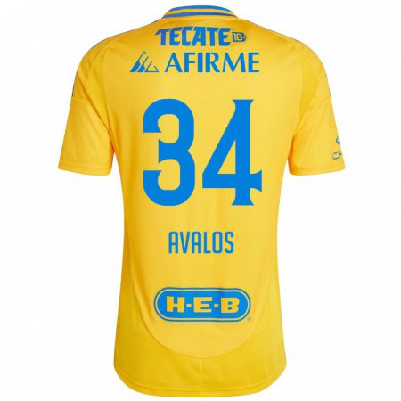 Kandiny Kinderen Erick Avalos #34 Goud Geel Thuisshirt Thuistenue 2024/25 T-Shirt België