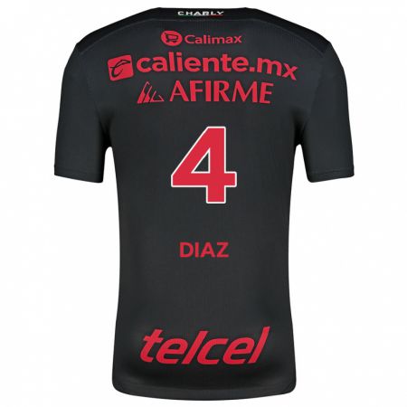 Kandiny Niño Camiseta Nicolás Díaz #4 Negro Rojo 1ª Equipación 2024/25 La Camisa