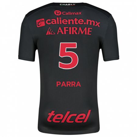 Kandiny Niño Camiseta Rodrigo Parra #5 Negro Rojo 1ª Equipación 2024/25 La Camisa