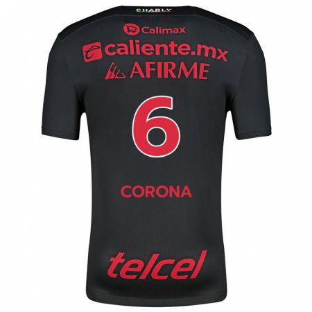 Kandiny Niño Camiseta Joe Corona #6 Negro Rojo 1ª Equipación 2024/25 La Camisa