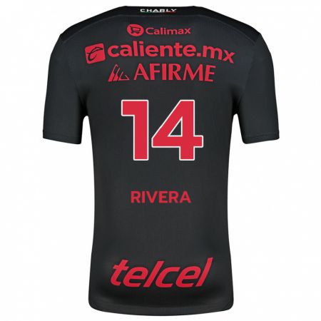 Kandiny Niño Camiseta Christian Rivera #14 Negro Rojo 1ª Equipación 2024/25 La Camisa