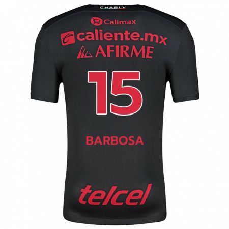 Kandiny Niño Camiseta Diego Barbosa #15 Negro Rojo 1ª Equipación 2024/25 La Camisa