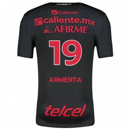 Kandiny Bambino Maglia Eduardo Armenta #19 Nero Rosso Kit Gara Home 2024/25 Maglietta