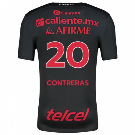 Kandiny Niño Camiseta Francisco Contreras #20 Negro Rojo 1ª Equipación 2024/25 La Camisa