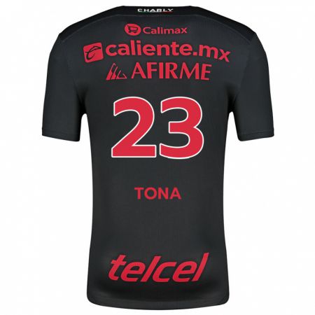 Kandiny Niño Camiseta Iván Tona #23 Negro Rojo 1ª Equipación 2024/25 La Camisa