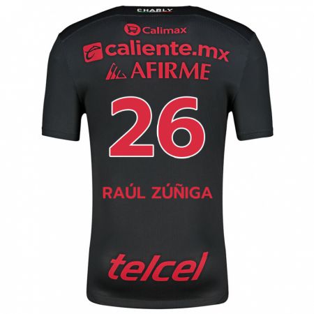 Kandiny Niño Camiseta José Raúl Zúñiga #26 Negro Rojo 1ª Equipación 2024/25 La Camisa