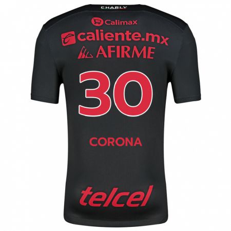 Kandiny Niño Camiseta Jesús Corona #30 Negro Rojo 1ª Equipación 2024/25 La Camisa