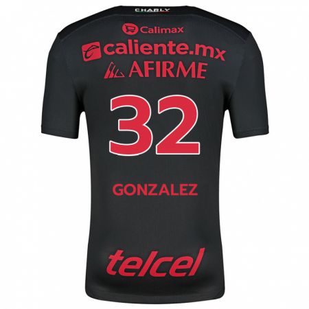 Kandiny Bambino Maglia Carlos González #32 Nero Rosso Kit Gara Home 2024/25 Maglietta